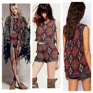 Free People Dalia Dreams Set Red Boho Tank Shorts